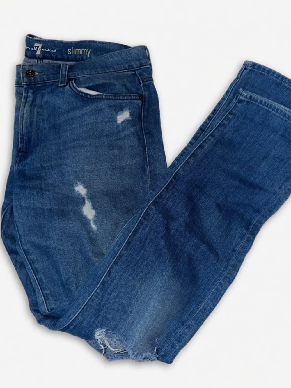 Mens' 7 (Seven) For Mankind Light Denim Slimmy Jeans - Tattered - 33/30